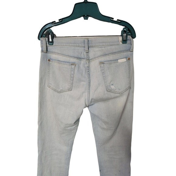 7 For All Mankind Distressed Patch Boyfriend Jeans 26 Rigid Light Washed Denim - Picture 3 of 8